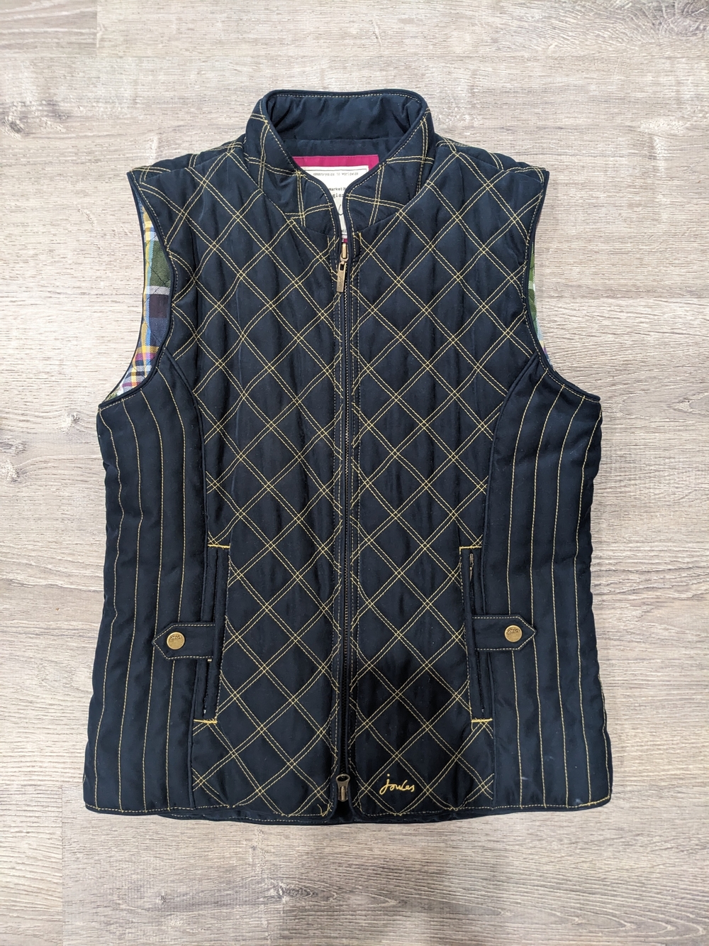 Joules Women's Navy Quilted Zip-Up Vest With Gold Detail